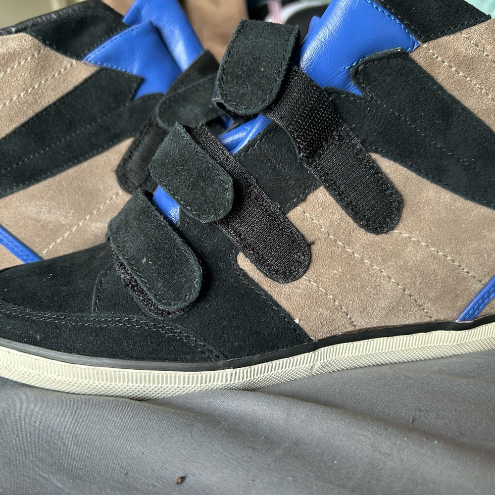 Coach Suede Black, Tan and Blue Dreams Wedge Sneakers
